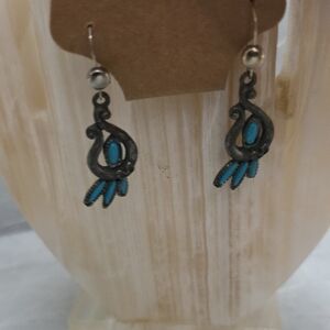 Silver and Blue Statement Earrings with Southwestern Design
